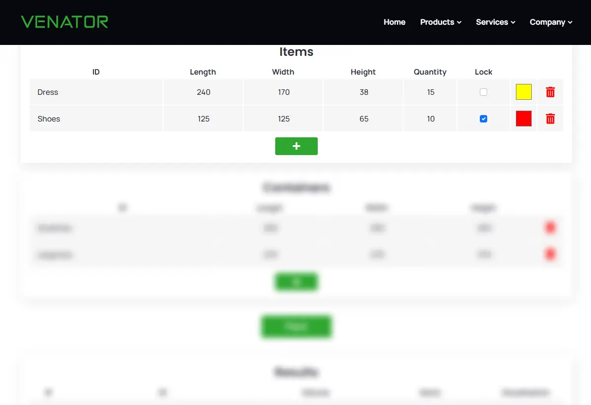items of bin calculator